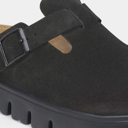 Boston Chuncky Suede Leather Womens Sandal (Black/Black)