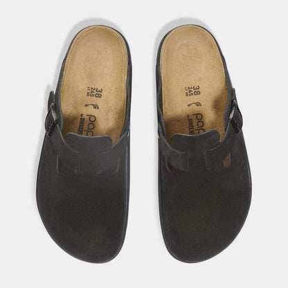 Boston Chuncky Suede Leather Womens Sandal (Black/Black)